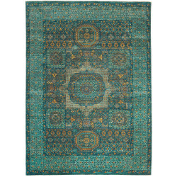 Tappeto Mamlouk Pakistan Geometrico Blu Petrolio Oro Beige V