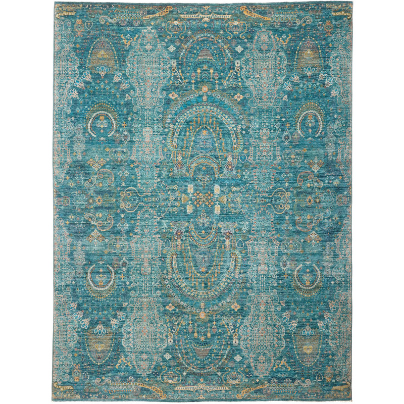 Tappeto Shahi Fine Pakistan Floreale Smeraldo Petrolio Blu V