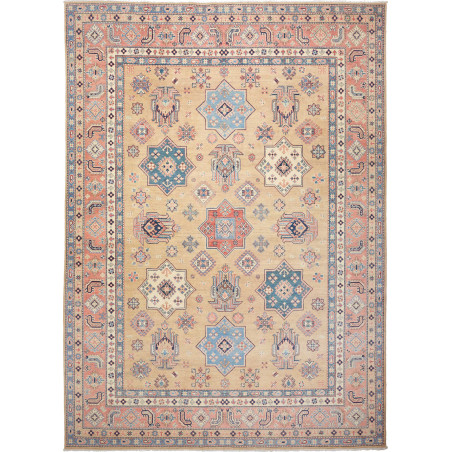 Tappeto Kazak Afghanistan Astratto Beige Sabbia Blu Turchese