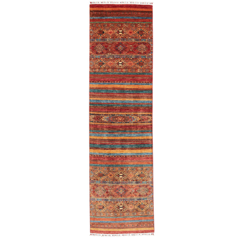 Tappeto Samarkand Pakistan Geometrico Rosso Mattone Blu Petr