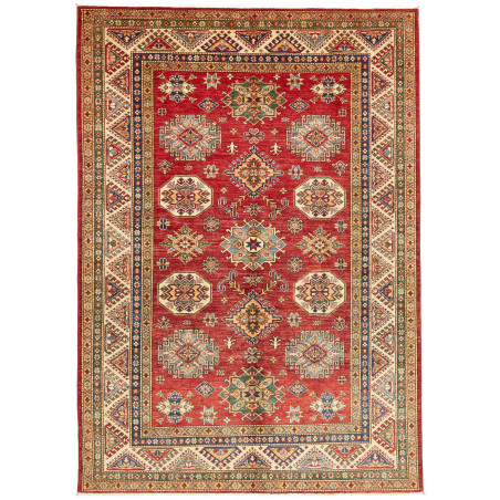Tappeto Kazak Fine Pakistan Geometrico Rosso Intenso Beige C