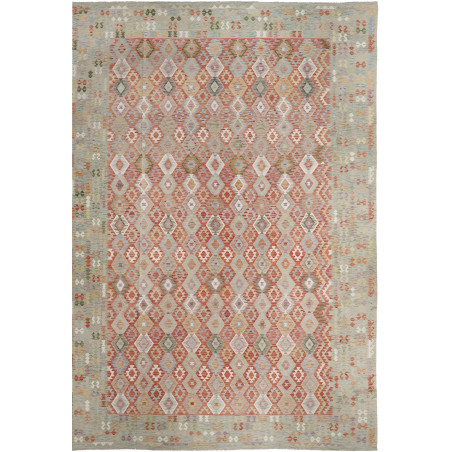 Tappeto Kilim Afghanistan Astratto Verde Salvia Arancione Te