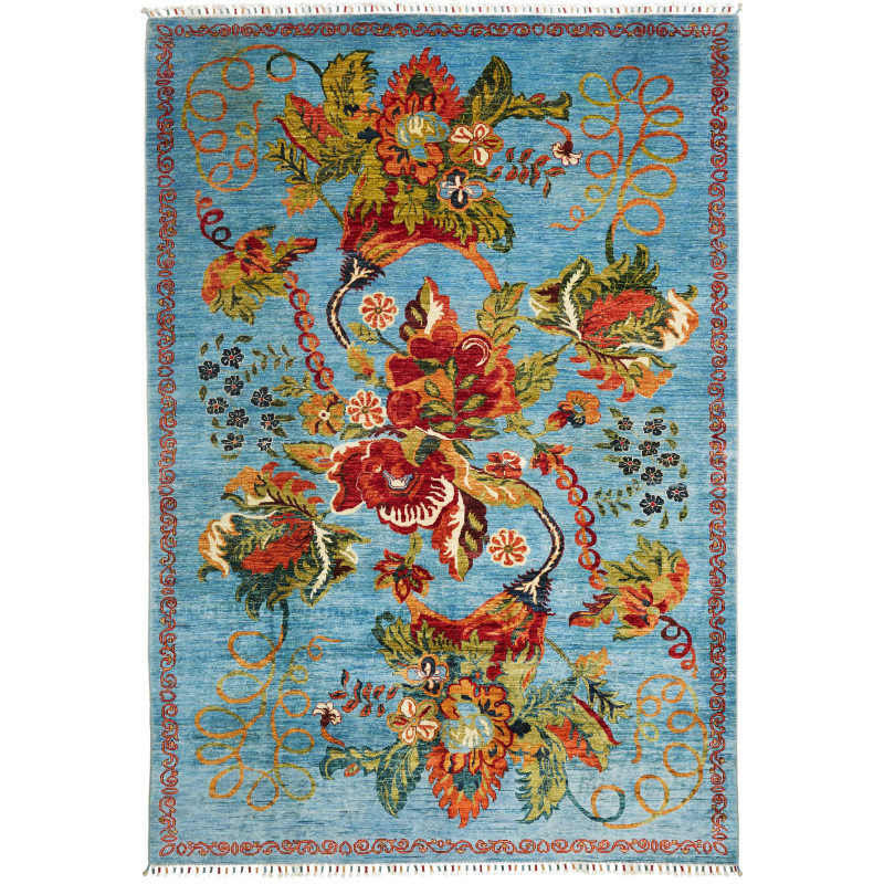 Tappeto Zigler Fine Pakistan Floreale Azzurro Turchese Rosso