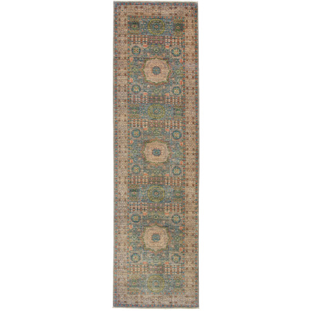 Tappeto Mamlouk Pakistan Geometrico Blu Beige 79x299 Cm