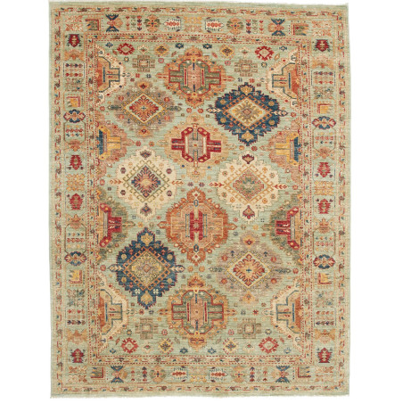 Tappeto Tribal Pakistan Astratto Verde Acqua Terracotta Crem