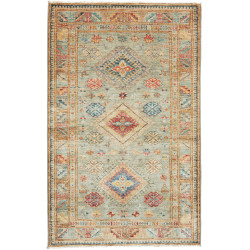 Tappeto Kazak Fine Pakistan Geometrico Verde Salvia Celeste