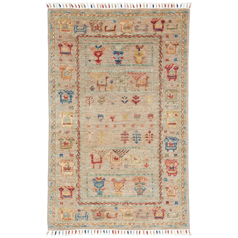 Tappeto Rubin Pakistan Astratto Beige Rosso Blu Giallo Verde