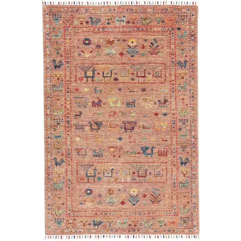 Tappeto Rubin Pakistan Astratto Terracotta Bruciata Blu Gial