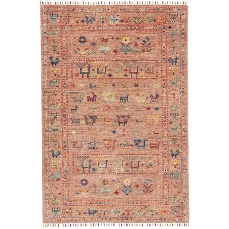 Tappeto Rubin Pakistan Astratto Terracotta Bruciata Blu Gial