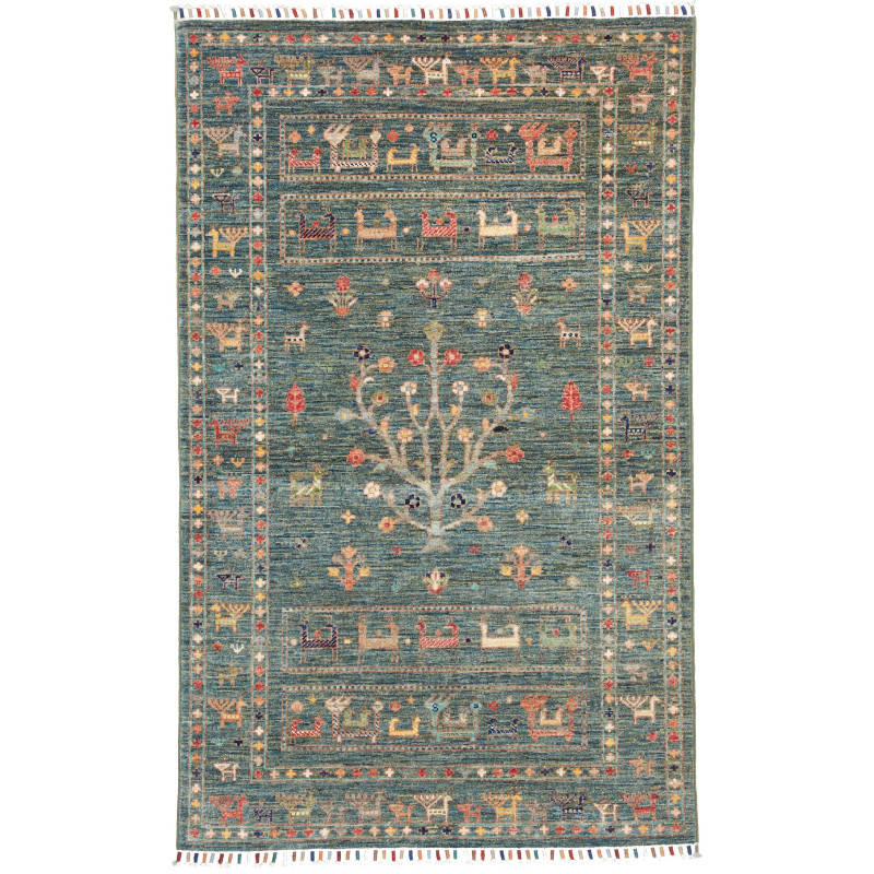 Tappeto Rubin Pakistan Astratto Blu Petrolio Verde Terracott