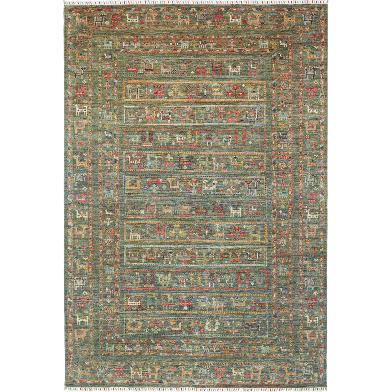 Tappeto Rubin Pakistan Astratto Verde Teal Rosso Terracotta