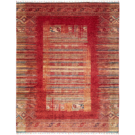 Tappeto Siva Pakistan Geometrico Rosso Terracotta Beige Blu