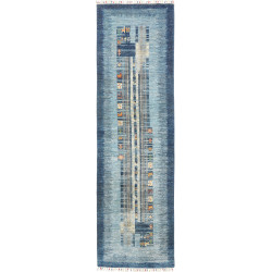 Tappeto Siva Pakistan Astratto Blu Azzurro Crema Arancio 83x