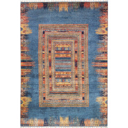 Tappeto Siva Pakistan Astratto Blu Oceano Arancio Rosso Gial