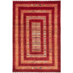 Tappeto Siva Pakistan Astratto Rosso Scarlatto Arancio Terra