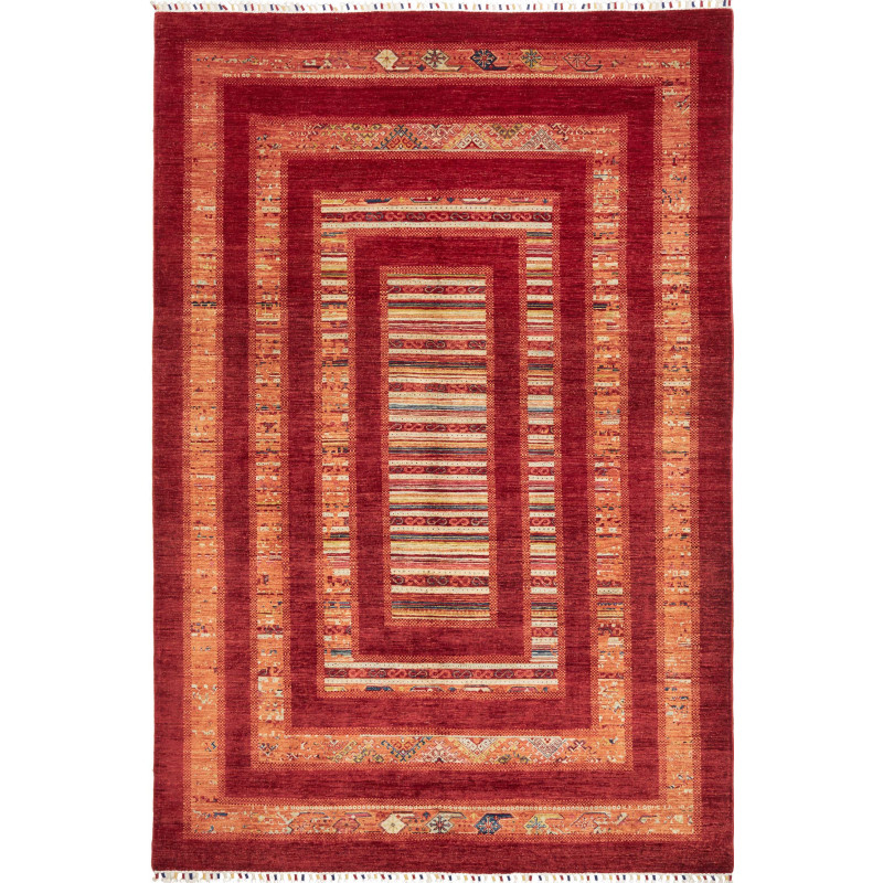 Tappeto Siva Pakistan Astratto Rosso Scarlatto Arancio Terra