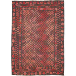 Tappeto Kilim Afghanistan Astratto Grigio Antracite Rosso Bo