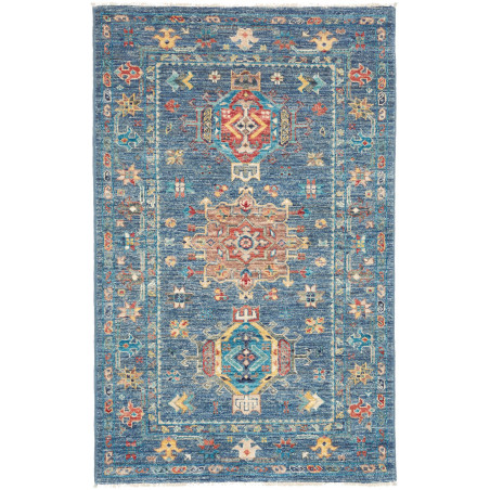 Tappeto Tribal Pakistan Astratto Blu Denim Rosso Ruggine Ter
