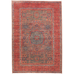 Tappeto Mamlouk Pakistan Medaglione Rosso Terracotta Blu Per