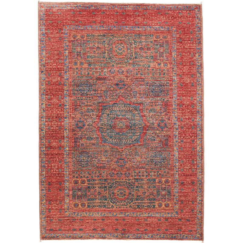Tappeto Mamlouk Pakistan Medaglione Rosso Terracotta Blu Per