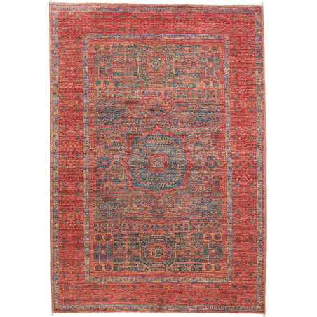 Tappeto Mamlouk Pakistan Medaglione Rosso Terracotta Blu Per