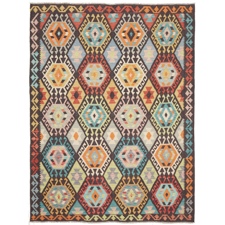 Tappeto Kilim Afghanistan Astratto Scuro Marrone Carbone Ara