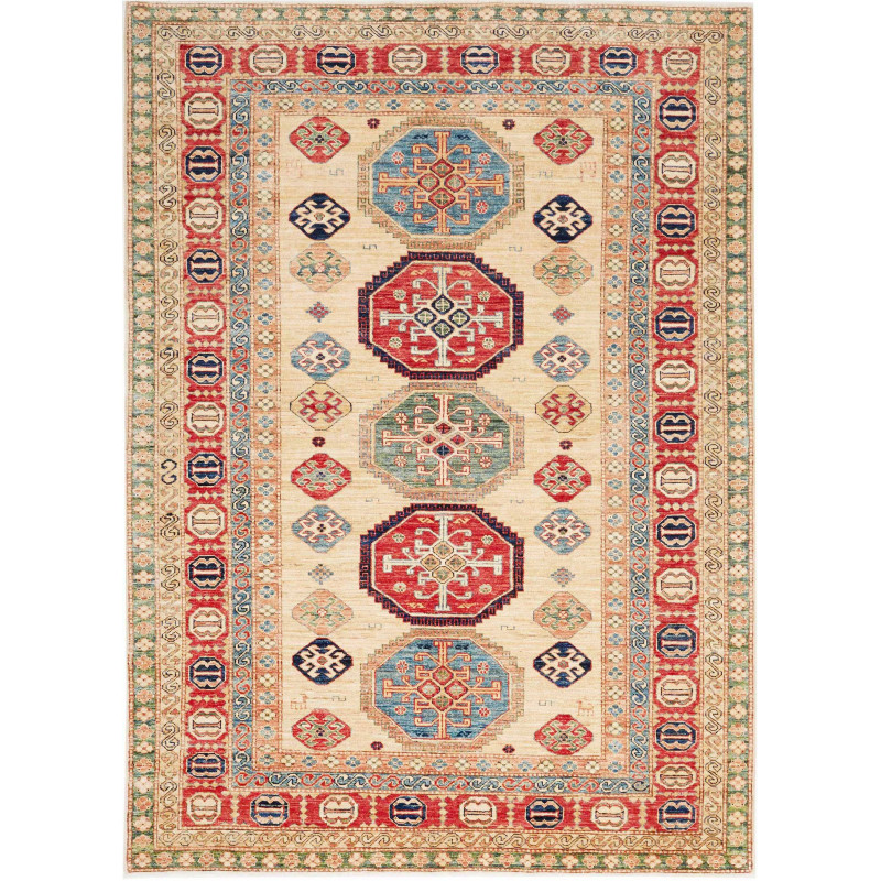 Tappeto Kazak Fine Pakistan Astratto Beige Rosso Blu Verde B