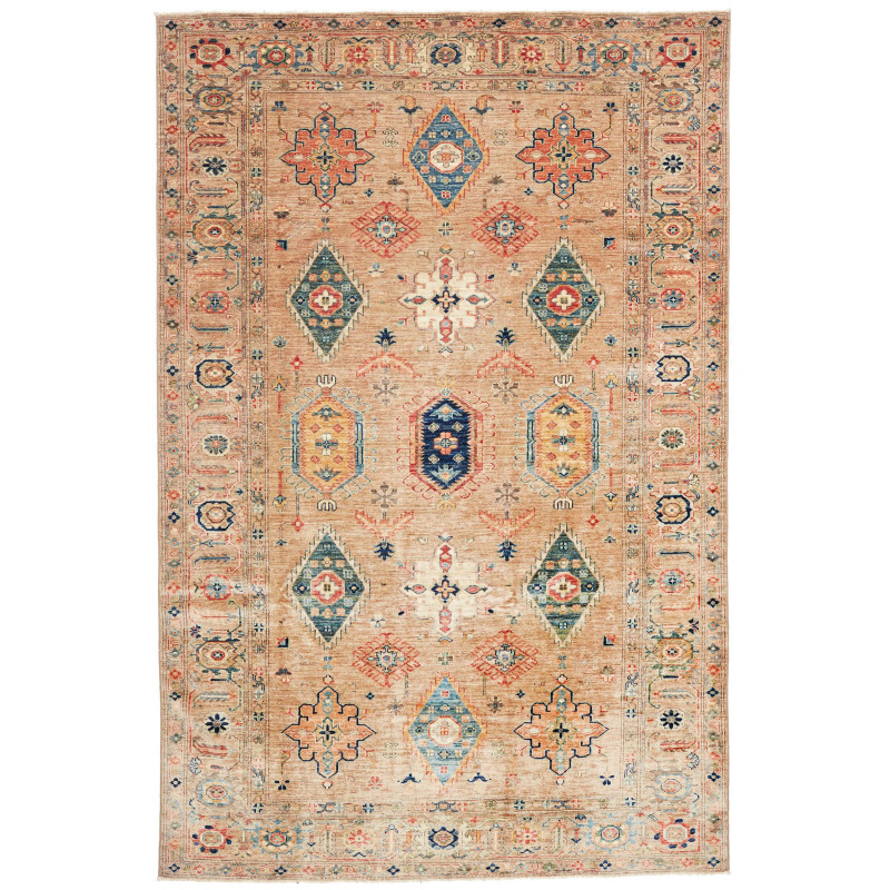 Tappeto Kazak Fine Pakistan Astratto Beige Blu Arancio Terra