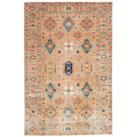 Tappeto Kazak Fine Pakistan Astratto Beige Blu Arancio Terra