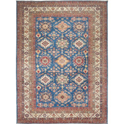 Tappeto Kazak Fine Pakistan Geometrico Blu Zaffiro Rosso Rub