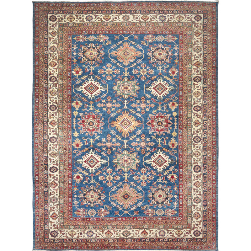 Tappeto Kazak Fine Pakistan Geometrico Blu Zaffiro Rosso Rub