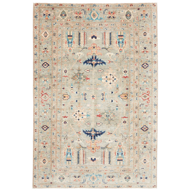 Tappeto Kazak Fine Pakistan Geometrico Grigio Verde Salvia B