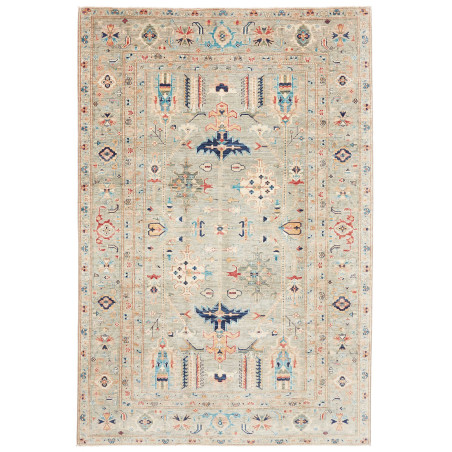 Tappeto Kazak Fine Pakistan Geometrico Grigio Verde Salvia B