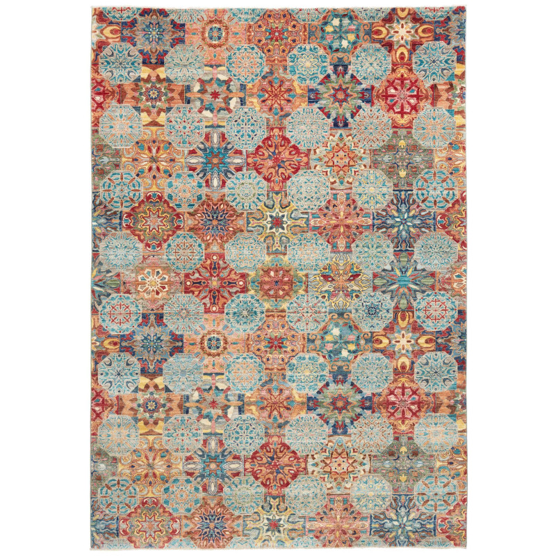 Tappeto Shahi Fine Pakistan Geometrico Rosso Mattone Blu Azz