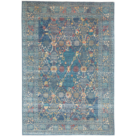 Tappeto Shahi Fine Pakistan Floreale Blu Petrolio Oro Rosso