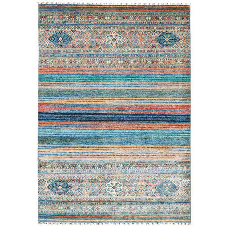 Tappeto Rubin Pakistan Geometrico Blu Turchese Arancio Beige