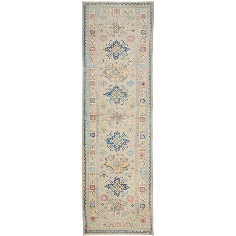 Tappeto Kazak Afghanistan Astratto Beige Crema Blu Denim Ros