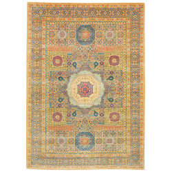Tappeto Mamlouk Pakistan Medaglione Giallo Ocra Blu Profondo