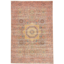 Tappeto Mamlouk Pakistan Geometrico Rosa Antico Ocra Blu Sal