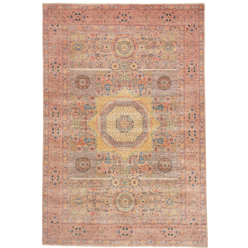 Tappeto Mamlouk Pakistan Geometrico Rosa Antico Ocra Blu Sal