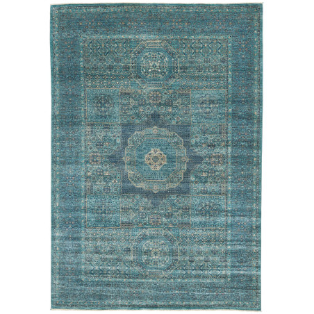 Tappeto Mamlouk Pakistan Geometrico Turchese Blu Grigio Beig