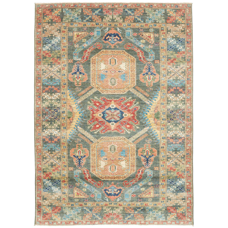 Tappeto Kazak Fine Pakistan Cornice Smeraldo Terracotta Ross