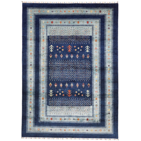 Tappeto Siva Pakistan Geometrico Blu Profondo Azzurro Aranci