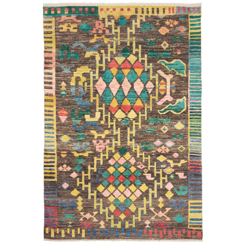 Tappeto Gabbeh Marrakech Pakistan Geometrico Marrone Carbone