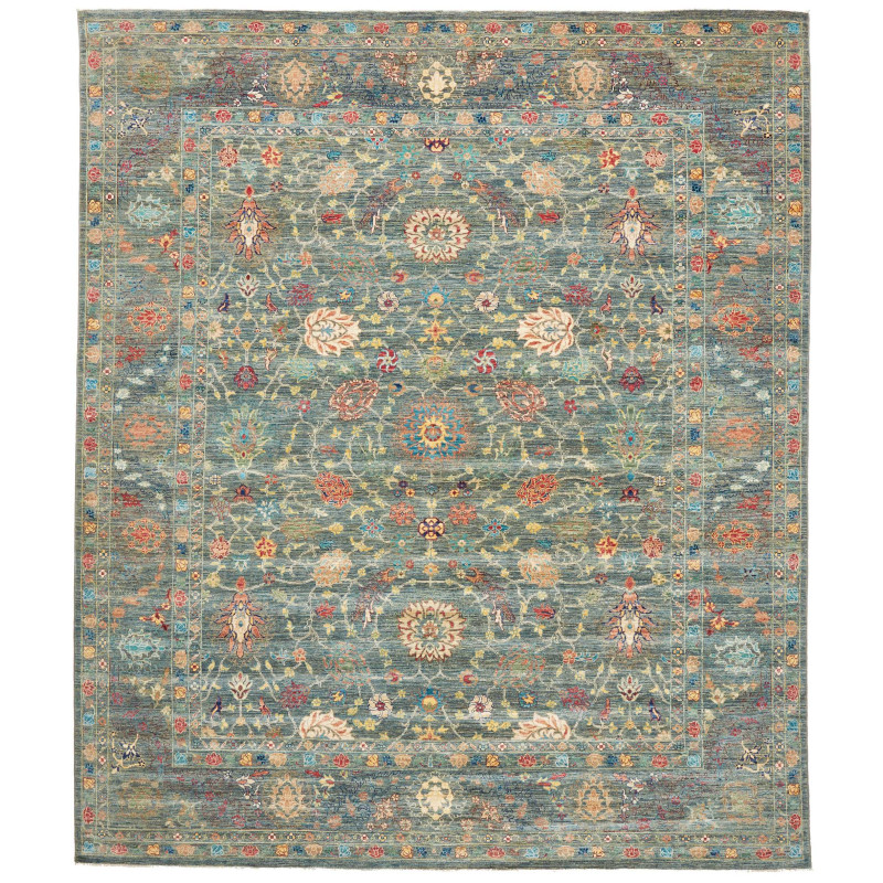 Tappeto Shahi Fine Pakistan Floreale Blu Verde Terracotta Or