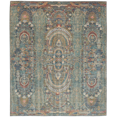 Tappeto Shahi Fine Pakistan Geometrico Blu Verde Acquamarina
