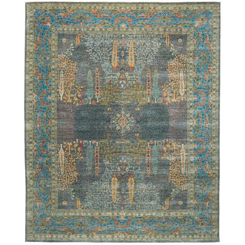Tappeto Shahi Fine Pakistan Floreale Blu Petrolio Verde Grig