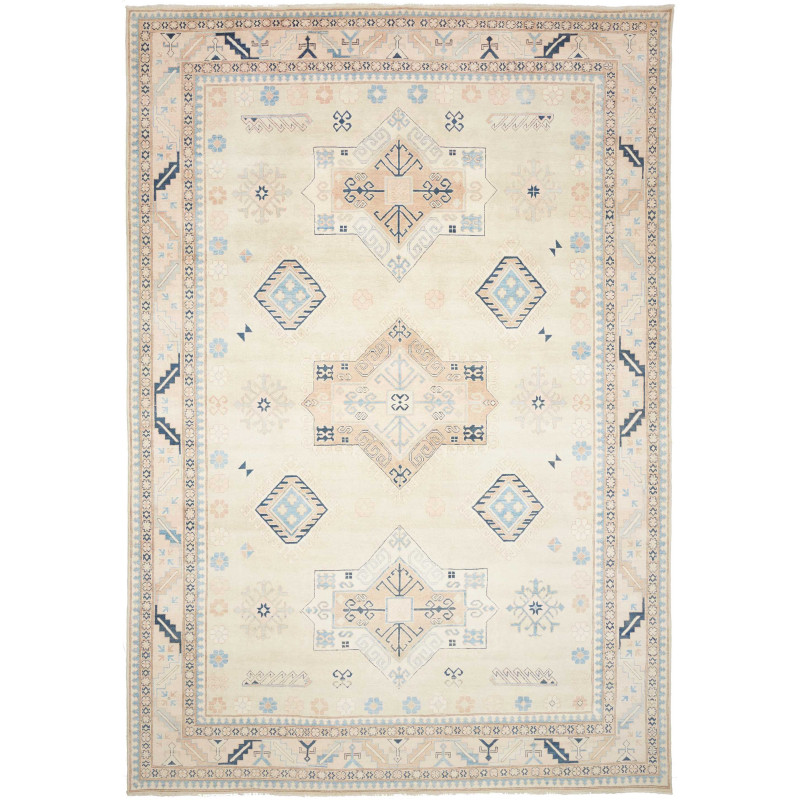 Tappeto Kazak Afghanistan Astratto Avorio Crema Azzurro Rosa