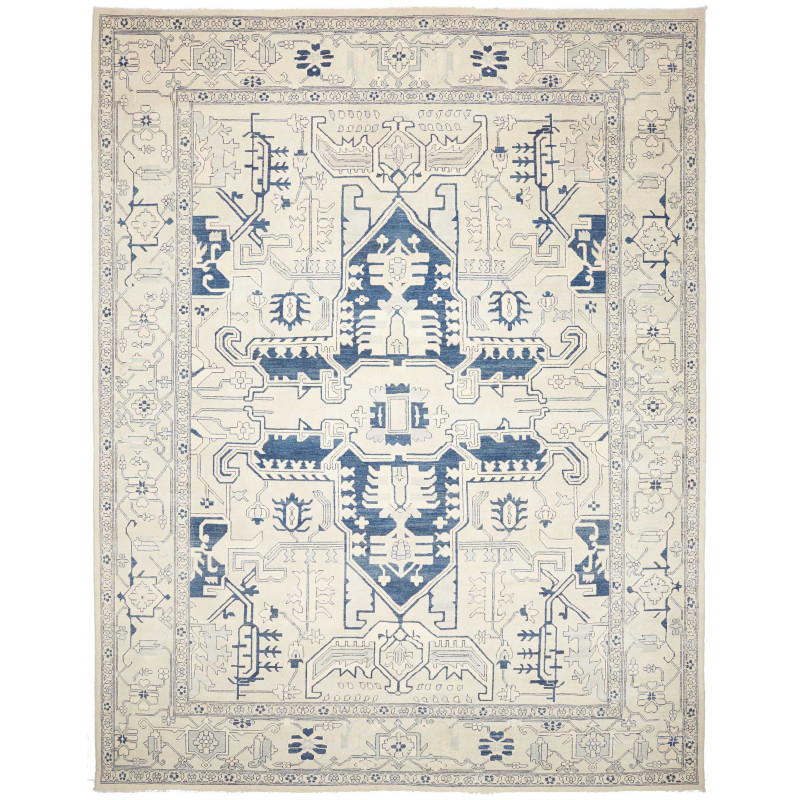 Tappeto Kazak Afghanistan Geometrico Avorio Blu 308x400 Cm