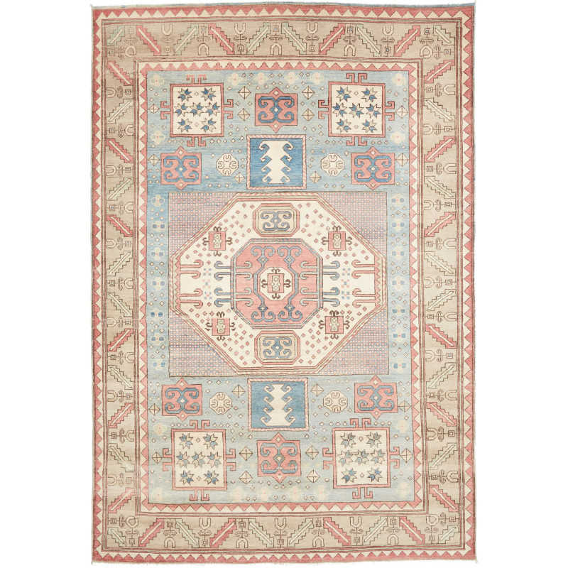 Tappeto Kazak Afghanistan Medaglione Azzurro Pastello Rosa S